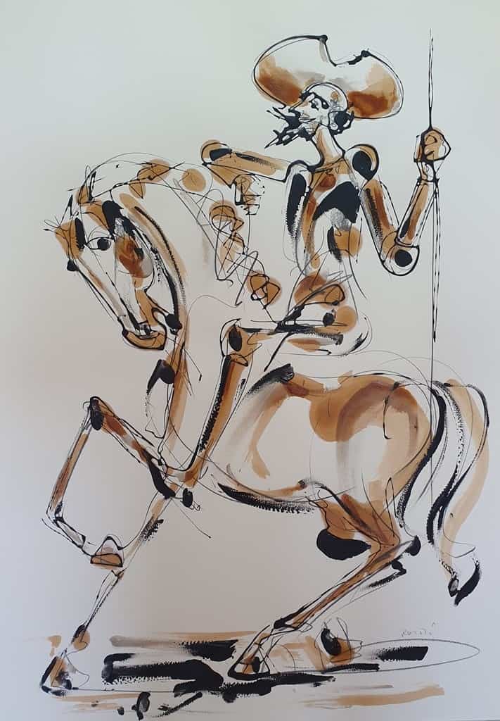 Lavirani crtez Don Kihot na konju